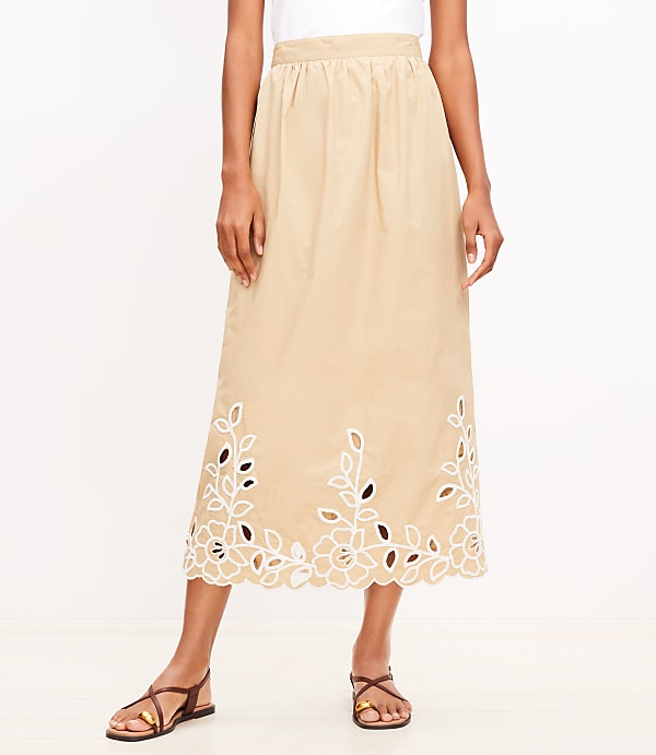 Floral Eyelet Poplin Midi Skirt