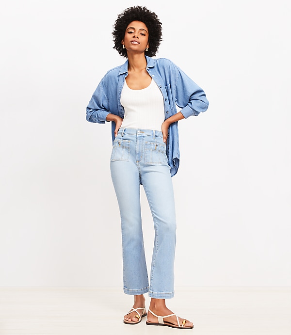 Patch Pocket Kick Crop Jeans in Bright Vintage Wash