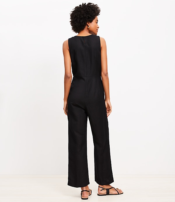Tie Front Linen Blend Jumpsuit