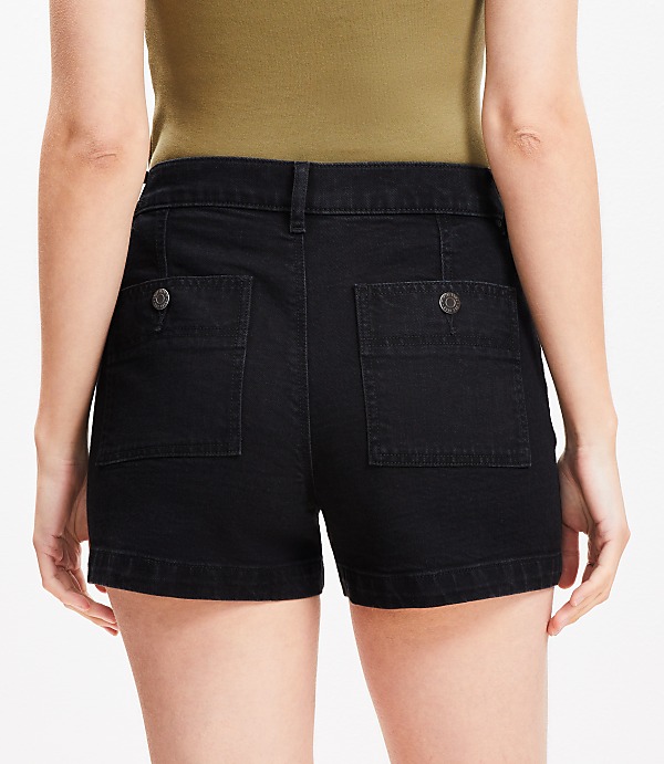 Patch Pocket High Rise Denim Shorts in Classic Black Wash