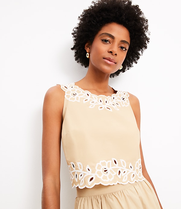 Floral Eyelet Poplin Tank Top