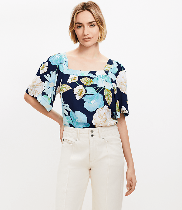 Petite Floral Square Neck Top