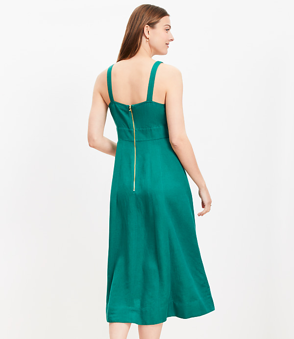 Linen Blend Seamed Midi Pocket Dress