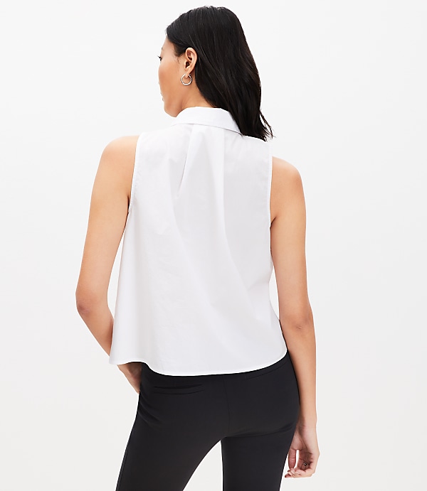 Petite Poplin Pleated Sleeveless Shirt