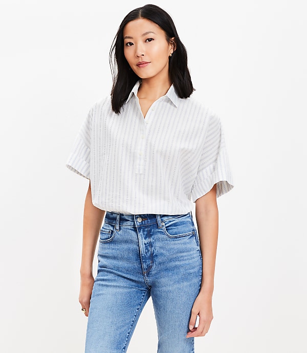 Petite Striped Henley Dolman Everyday Tunic Shirt