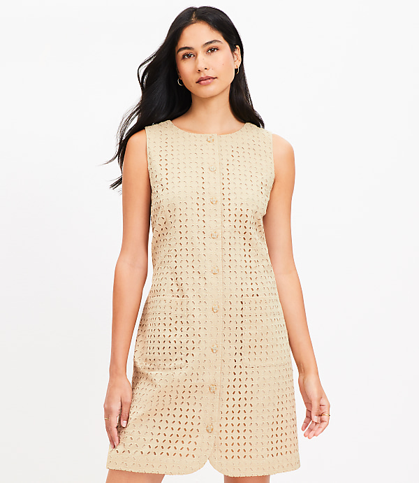 Petite Eyelet Button Mini Pocket Dress