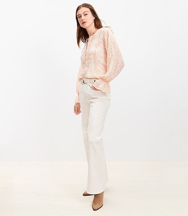 Floral Pintucked Ruffle Cuff Blouse
