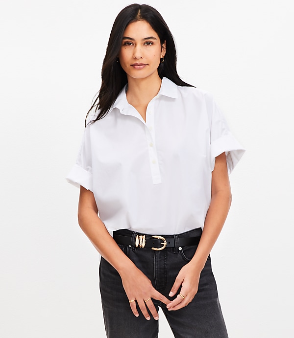 Petite Poplin Henley Dolman Everyday Tunic Shirt