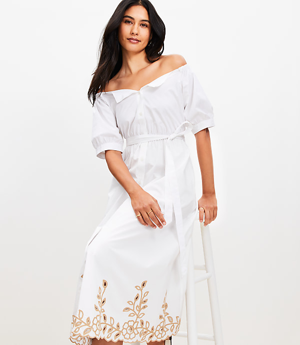 Off The Shoulder Midi Pocket Shirtdress