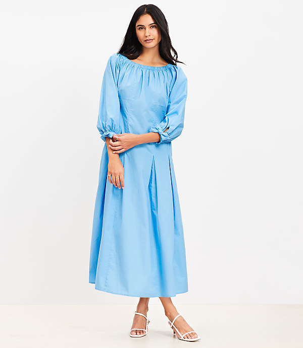Poplin Tie Cuff Midi Dress