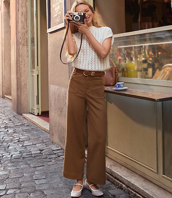 Petite Palmer Wide Leg Crop Pants in Twill