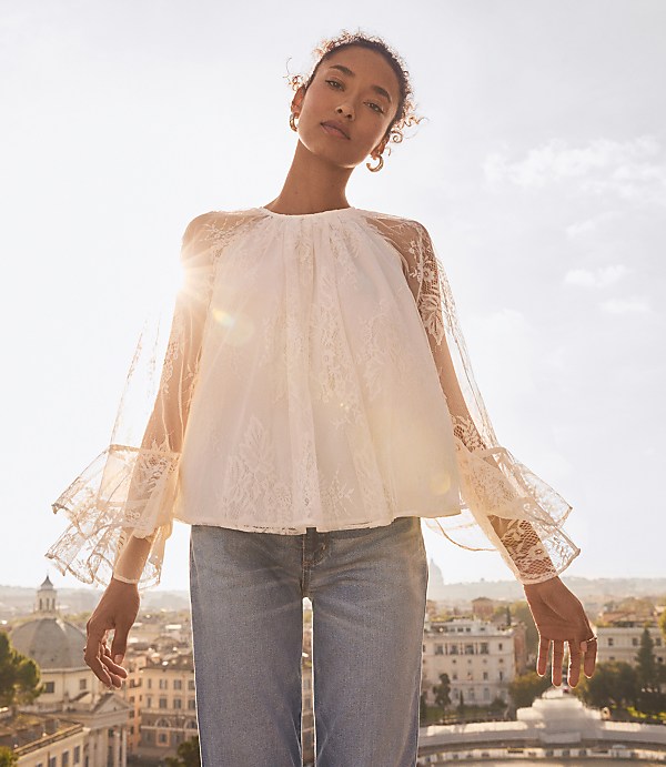 Chantilly Lace Flare Sleeve Blouse