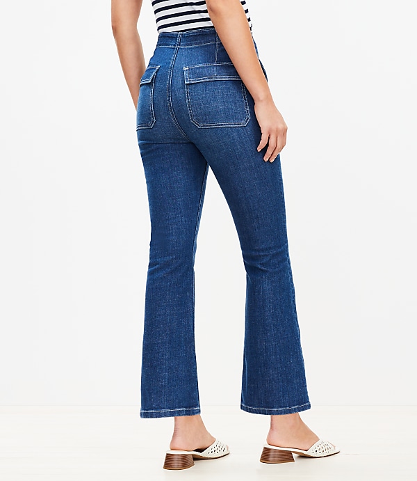 Petite High Rise Sailor Kick Crop Jeans in Classic Mid Wash