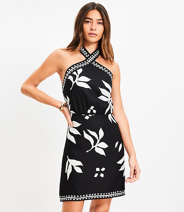 Petite Fern Linen Blend Mini Halter Dress