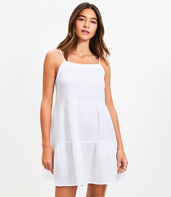 Petite LOFT Beach Triple Cloth Tiered Mini Dress