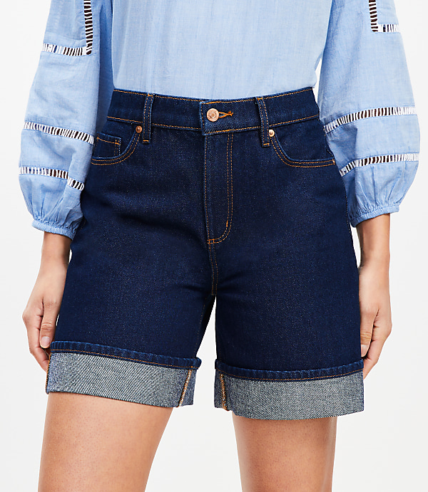 Petite A-Line High Rise Denim Shorts in Rinse Wash