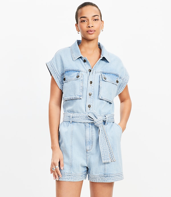 Denim Utility Romper in Light Wash