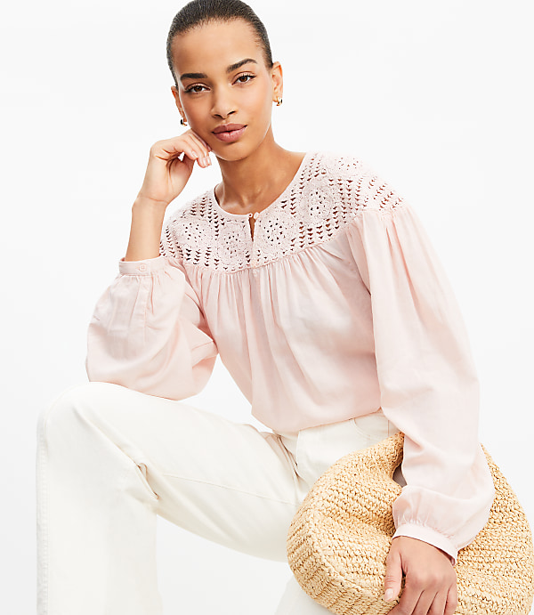 Floral Crochet Yoke Blouse