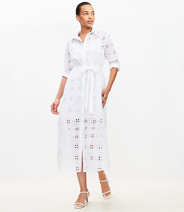 Square Eyelet Midi Shirtdress