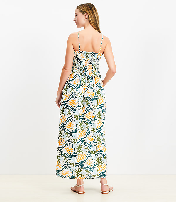 Petite LOFT Beach Sunset Smocked Cami Maxi Pocket Dress