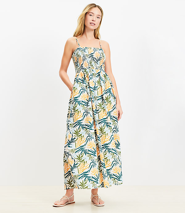 Petite LOFT Beach Sunset Smocked Cami Maxi Pocket Dress