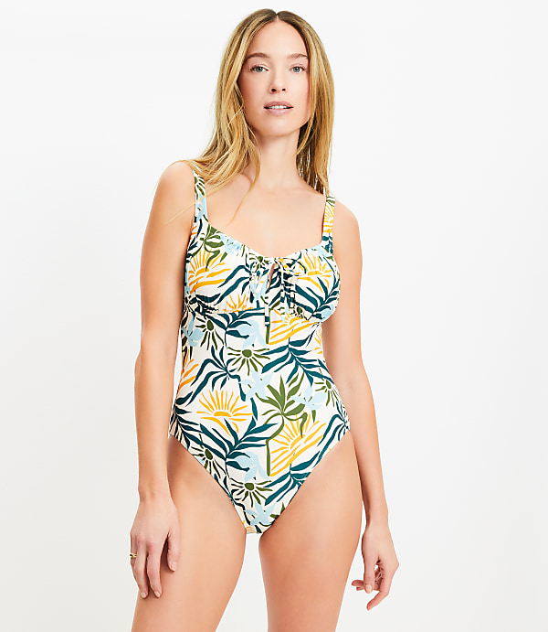 LOFT Beach Sunset Ruched Tie Keyhole One Piece Swimsuit