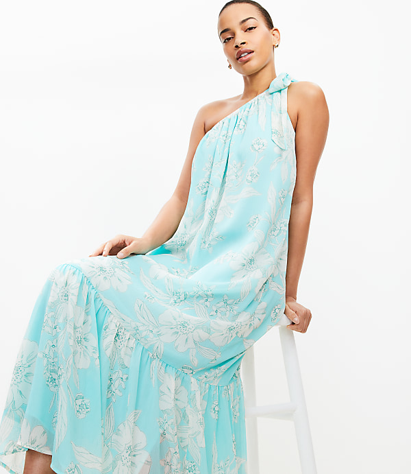 Petite Garden Tie One Shoulder Flounce Midi Dress