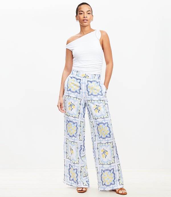 Petite Lemon Pull On Wide Leg Pants in Linen Blend