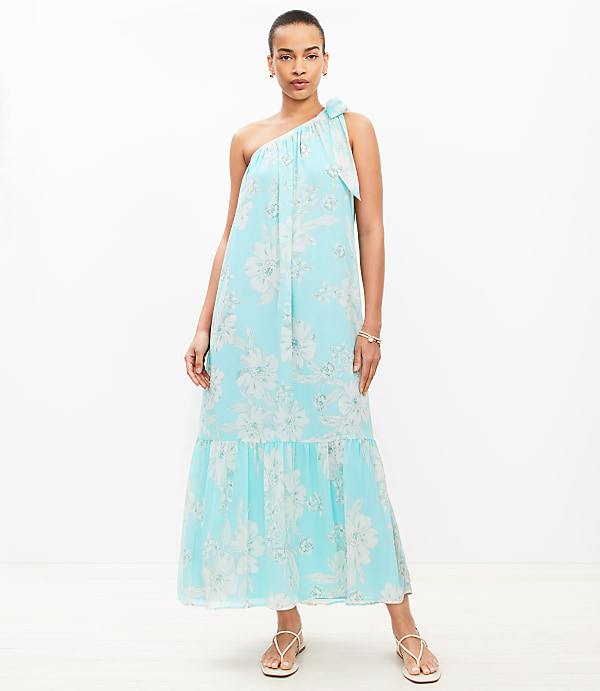 Petite Garden Tie One Shoulder Flounce Midi Dress