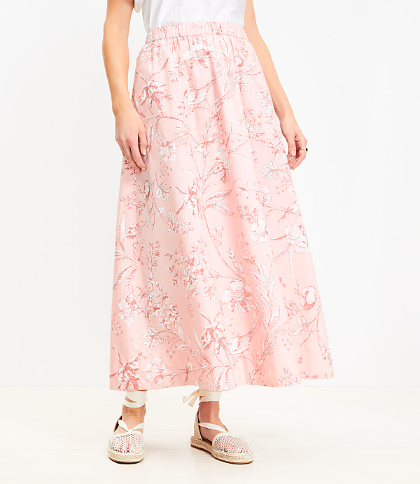 Bird Toile Poplin Pull On Maxi Pocket Skirt