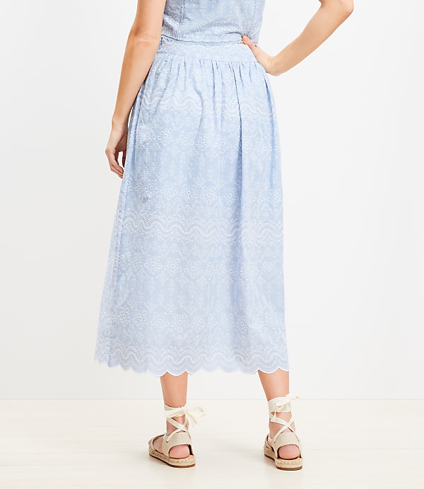 Floral Embroidered Scalloped Maxi Skirt
