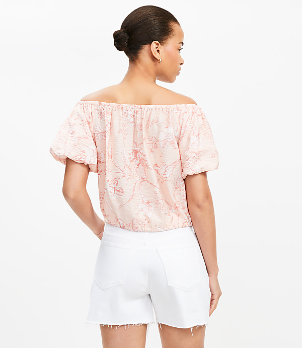 Bird Toile Off The Shoulder Bubble Top