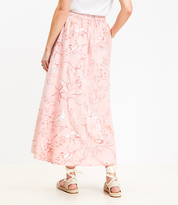 Bird Toile Poplin Pull On Maxi Pocket Skirt