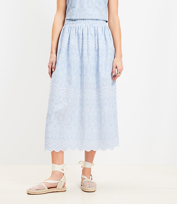 Floral Embroidered Scalloped Maxi Skirt