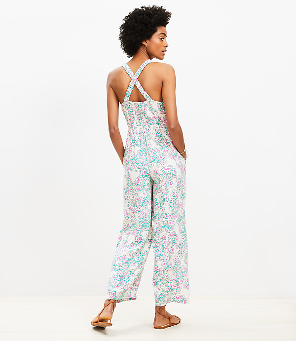 Petite Floral Smocked Crisscross Back Jumpsuit