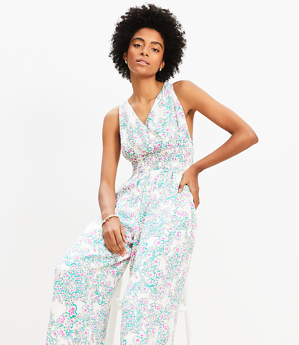 Petite Floral Smocked Crisscross Back Jumpsuit