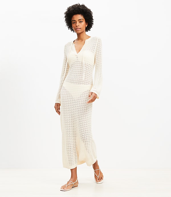 LOFT Beach Pointelle Tie Neck Maxi Swimsuit Coverup