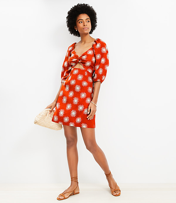 LOFT Beach Sunny Linen Cutout Twist Mini Pocket Dress