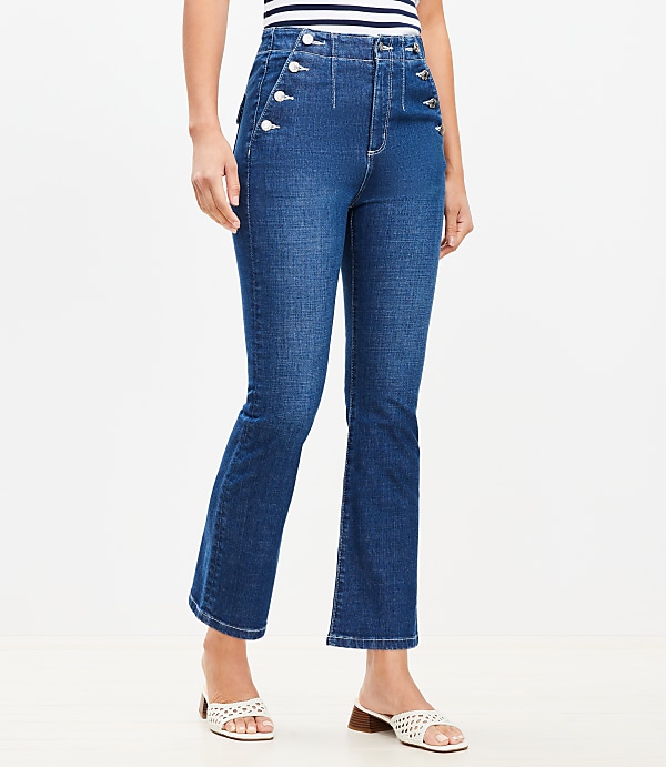 Petite High Rise Sailor Kick Crop Jeans in Classic Mid Wash