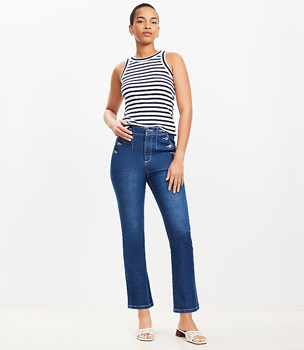 High Rise Sailor Kick Crop Jeans in Classic Mid Wash