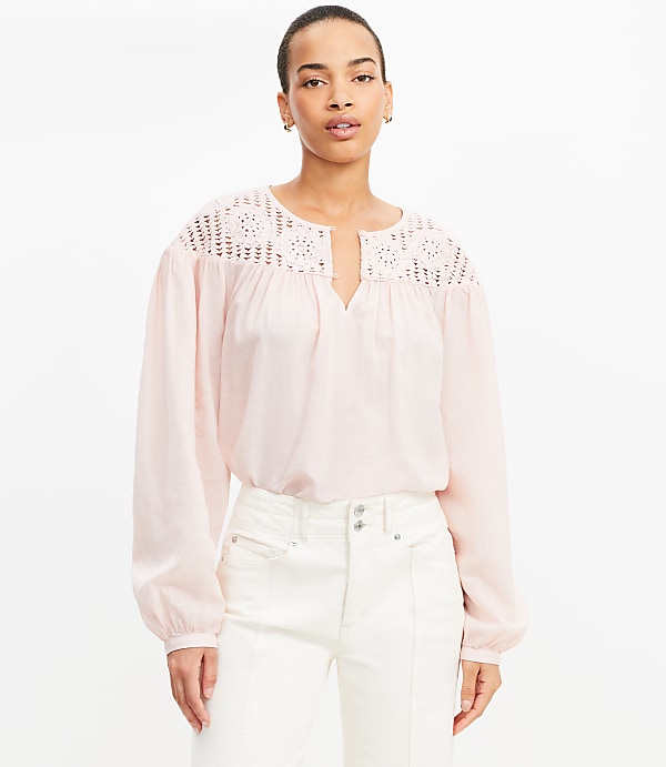 Floral Crochet Yoke Blouse