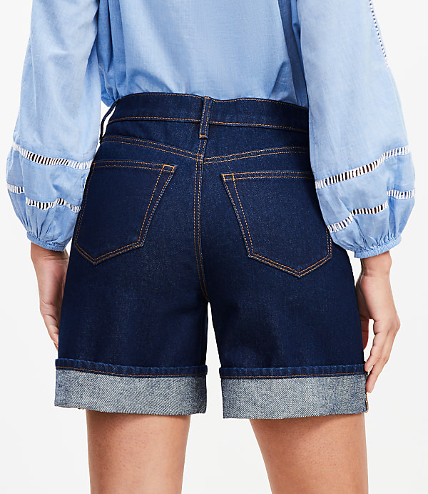 Curvy A-Line High Rise Denim Shorts in Rinse Wash