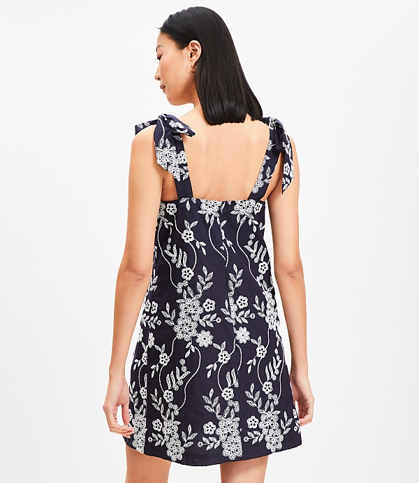 Petite Floral Eyelet Tie Strap Mini Dress