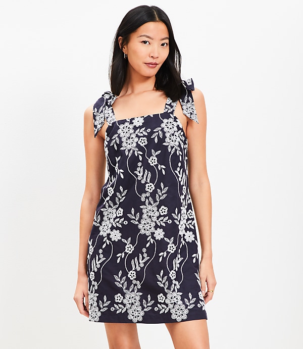 Petite Floral Eyelet Tie Strap Mini Dress