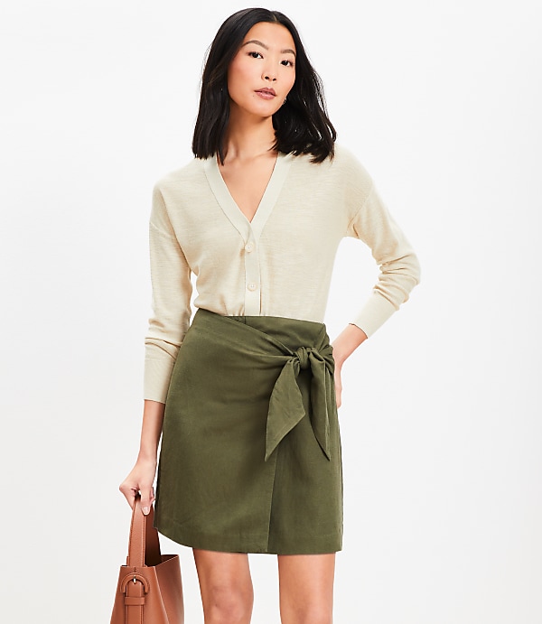 Linen Blend Mini Wrap Skirt