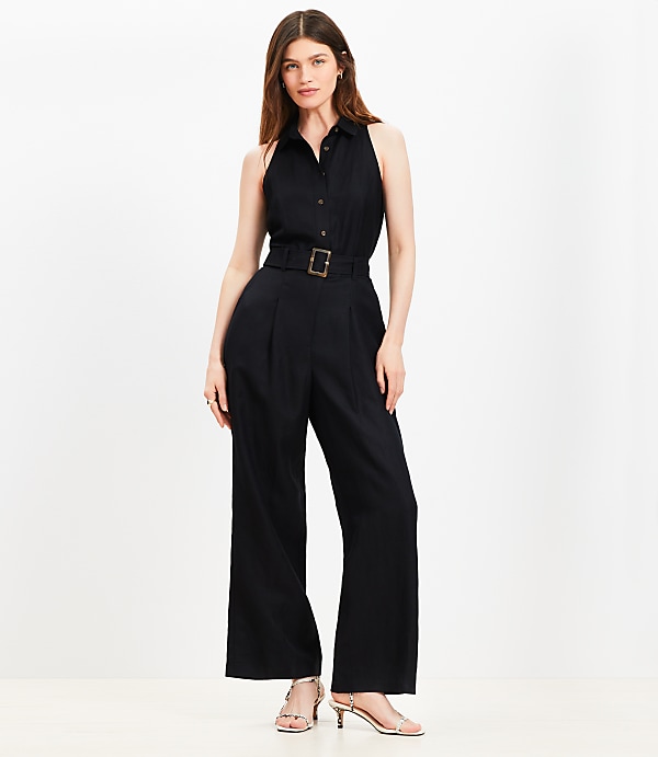 Petite Linen Blend Halter Jumpsuit
