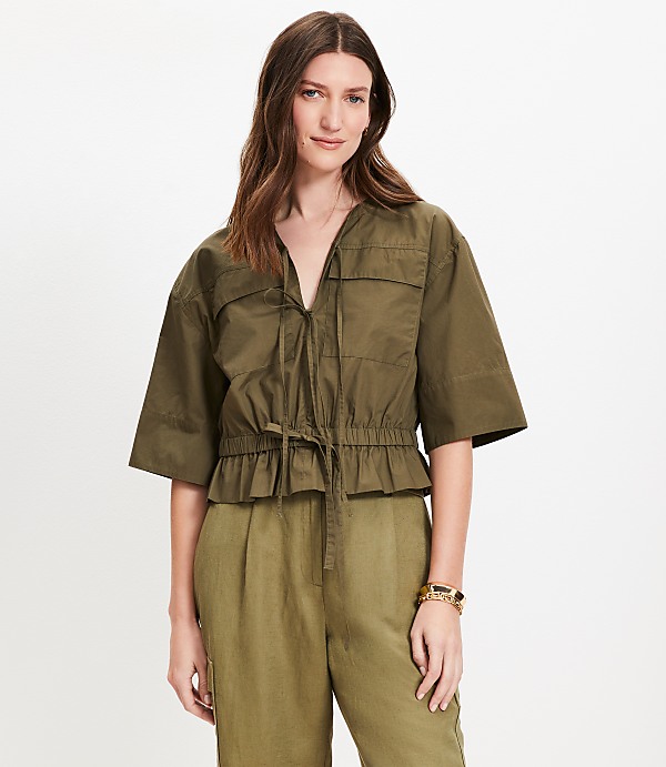 Poplin Safari Peplum Top