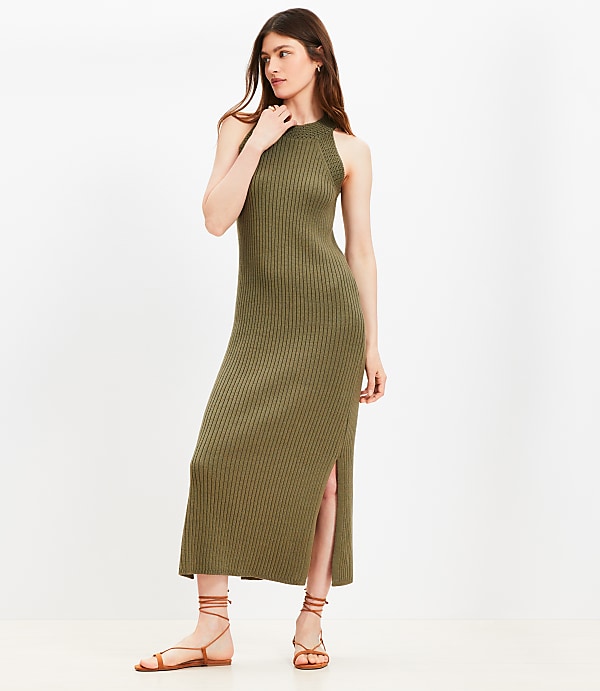 Crochet Ribbed Halter Maxi Sweater Dress