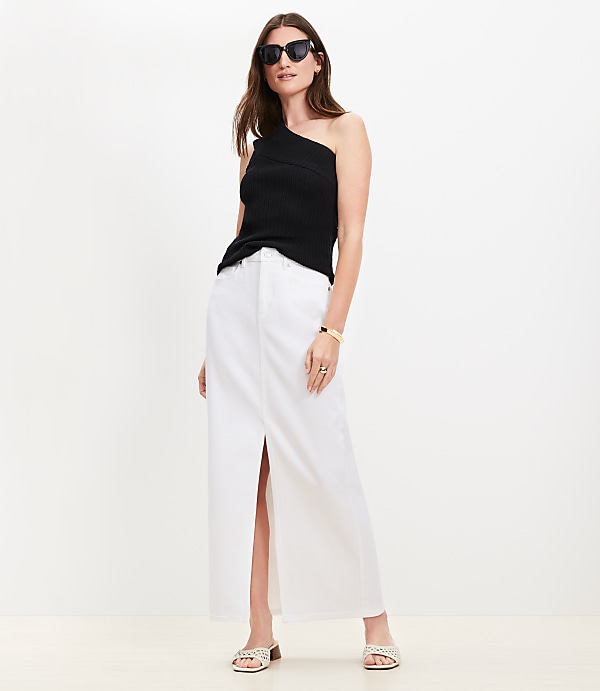Petite Denim Maxi Skirt in White