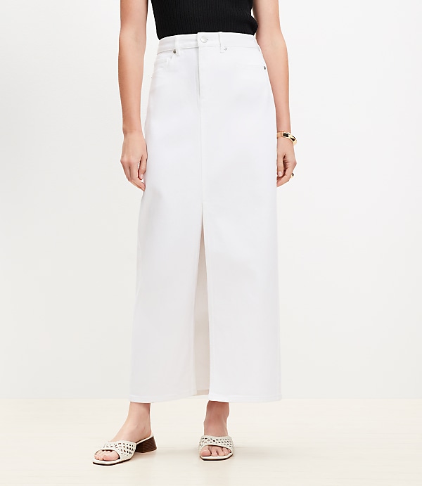 Petite Denim Maxi Skirt in White
